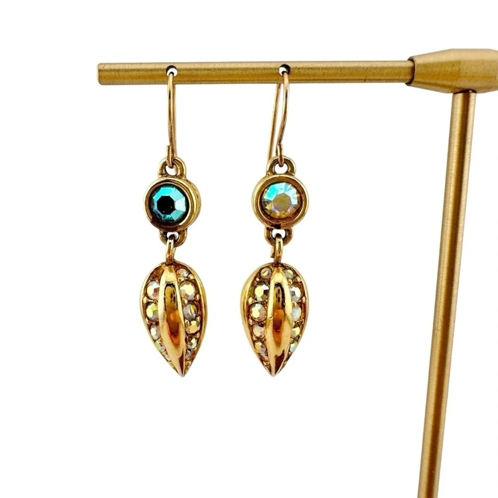 Vintage Swarovski Earrings, Iridescent Gold and Blue Drop Crystals